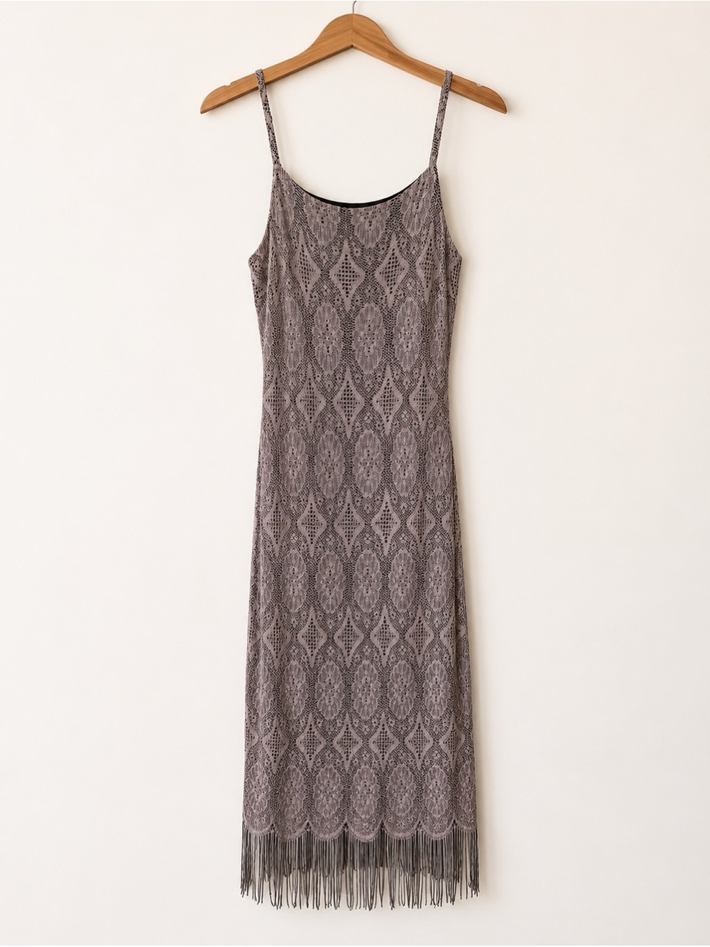 Vintage Fairweather Lavender Lace Fringe Midi Boho Sleeveless Festival Dress - Picture 2 of 10